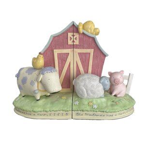 2001 David Walker Old MacDonald Nursery Rhyme Bookends Cow Pig Sheep Baby Room